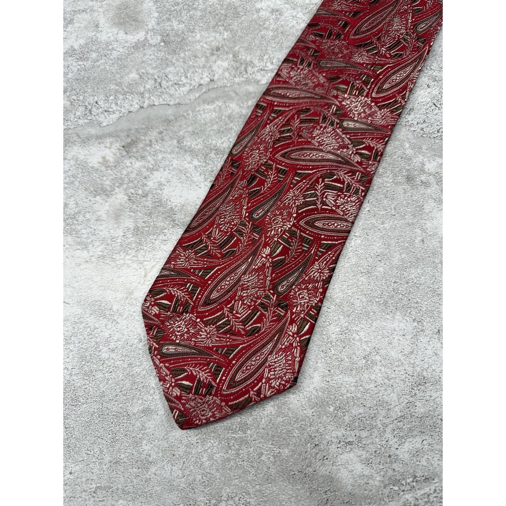 Nob‎ Hill Collection Silk Tie Mens One Size Red Paisley Made In USA Necktie